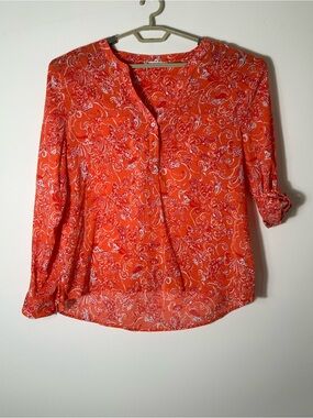 Carve Designs Tunic Womens XL Roll Tab Sleeve Lightweight Orange Popover Top